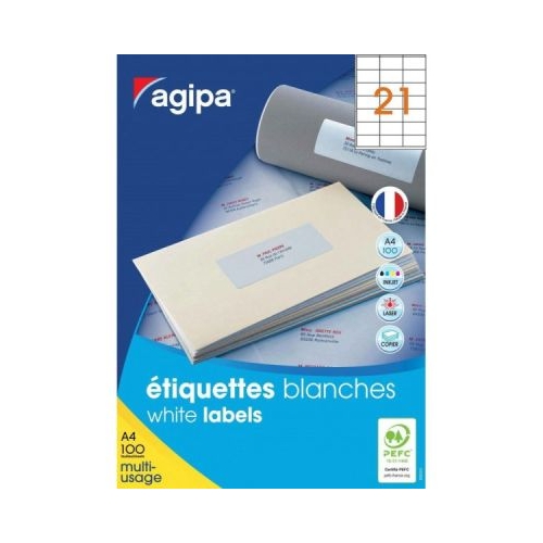 Etichete autocolante Agipa 101130119009 21A4 70x42 mm permanente colturi drepte alb top 100 coli 2100 etichete