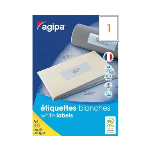 Etichete autocolante Agipa 101112118989 1A4 199. 6x289. 1 mm permanente colturi rotunjite alb top 100 coli 100 etichete
