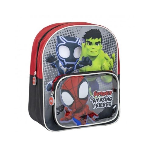 Ghiozdan gradinita Cerda Spidey si prietenii 30 cm 1 compartiment 1 buzunar rosu cu negru