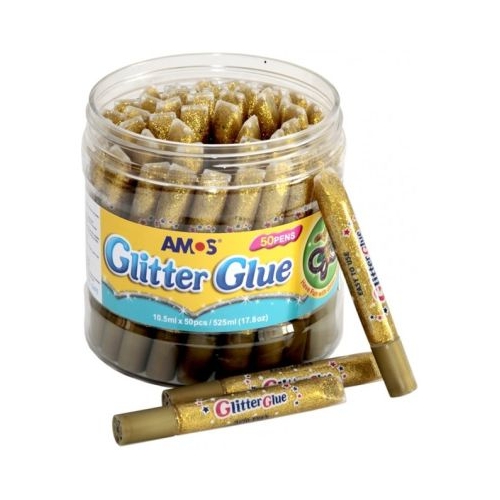 Lipici lichid cu sclipici auriu borcan cu 50 buc Amos GCL10BK50