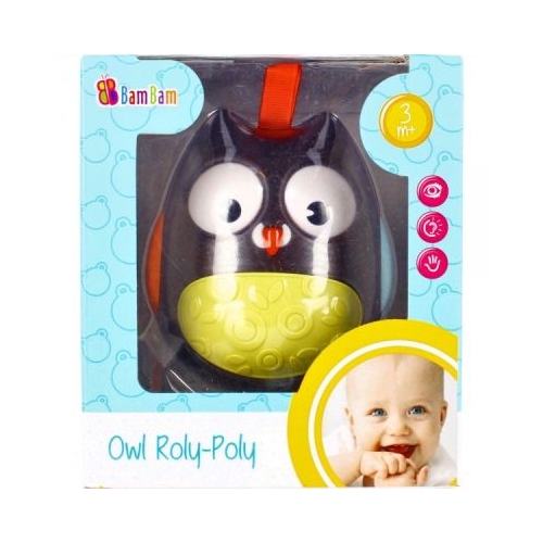 Jucarie bebelusi roly-poly bufnita cu agatatoare verdenegru Bam Bam 411119 3 luni