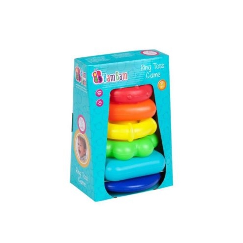 Jucarie bebelusi de construit piramida cu suport si forme colorate Bam Bam 453673 18 luni