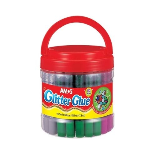 Lipici lichid cu sclipici diverse culori borcan cu 50 buc Amos GCL10BK50