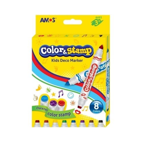 Carioci colorate Amos CS8P 2 capete 8 culori cu stampile blister carton