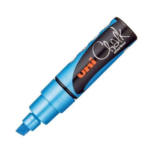 Marker cu creta UNI Chalk PWE-8K varf tesit 8. 0mm Albastru metalizat