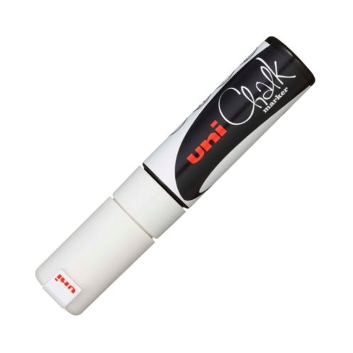 Marker cu creta UNI Chalk PWE-8K varf tesit 8. 0mm Alb