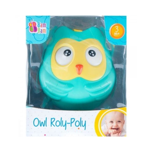 Jucarie bebelusi roly-poly - bufnita cu agatatoare galbenverde Bam Bam 466605 3 luni