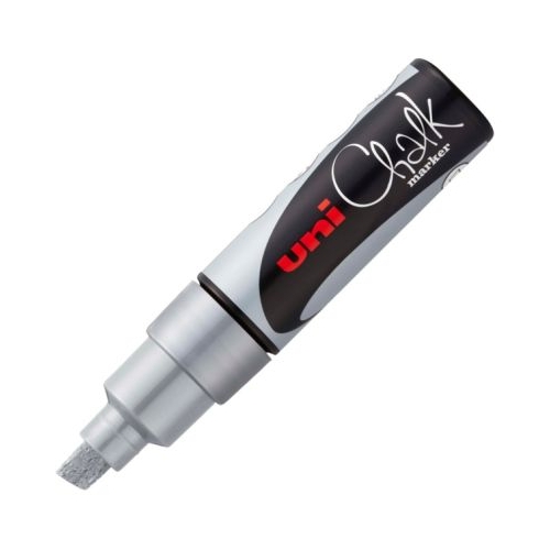Marker cu creta UNI Chalk PWE-8K varf tesit 8. 0mm Argintiu