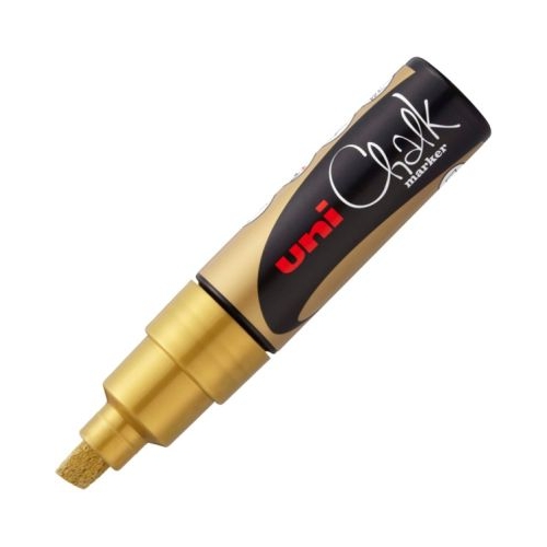 Marker cu creta UNI Chalk PWE-8K varf tesit 8. 0mm Auriu