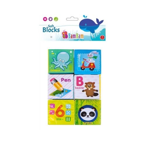 Jucarie de baie bebelusi cuburi moi cu animale cifre si litere set 6 buc.- Bam Bam 432485 6 luni