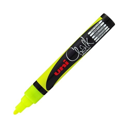 Marker cu creta UNI Chalk PWE-5M varf rotund 1. 8-2. 5mm Galben fluorescent