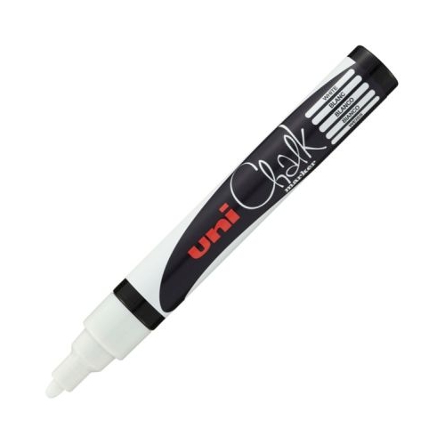 Marker cu creta UNI Chalk PWE-5M varf rotund 1. 8-2. 5mm Alb