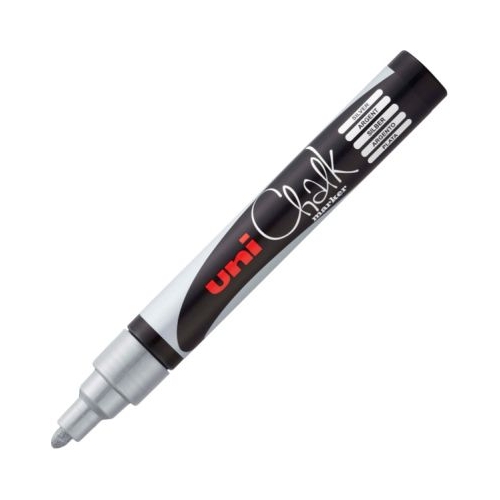 Marker cu creta UNI Chalk PWE-5M varf rotund 1. 8-2. 5mm Argintiu