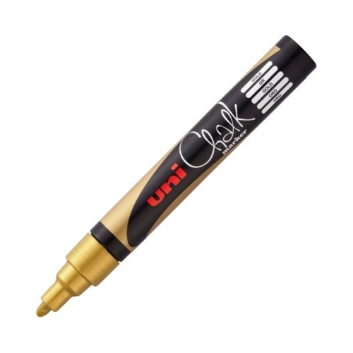 Marker cu creta UNI Chalk PWE-5M varf rotund 1. 8-2. 5mm Auriu