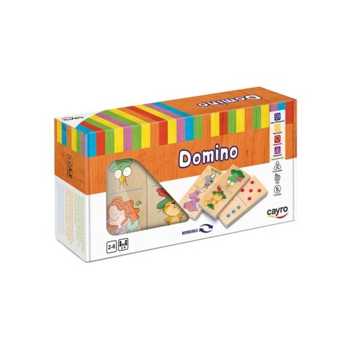 Joc Domino XL din lemn reversibil cu Ilustratii Cayro