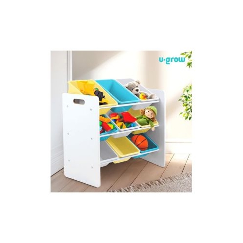 Raft depozitare jucarii cu 9 cosuri bleu-galben U-Grow