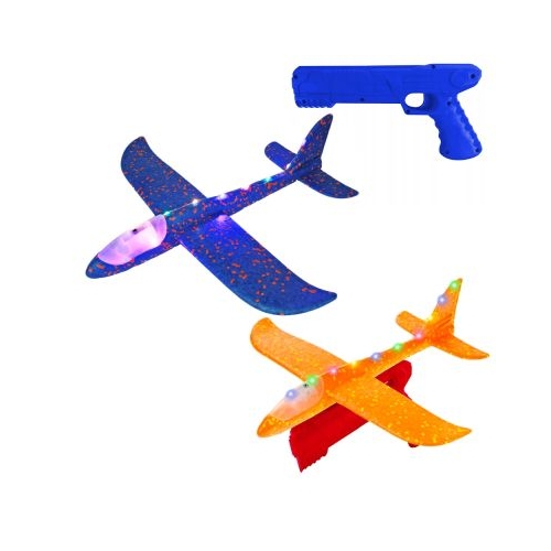 Pistol lansator cu avion din polistiren led 38 cm