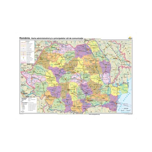 Romania. Harta administrativa si a principalelor cai de comunicatie 140x100 cm CR-3102B
