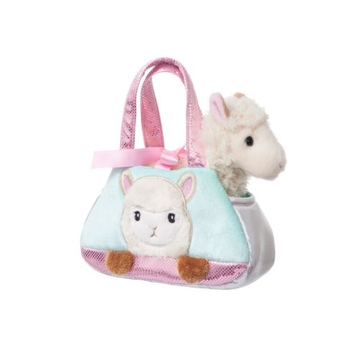 Set geanta pentru copii cu jucarie de plus Fancy Pals, 2 in 1, alpaca alba, geanta multicolorata, 20 cm