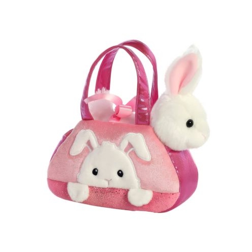 Set geanta pentru copii cu jucarie de plus Fancy Pals, 2 in 1, iepure alb, geanta roz. 20 cm