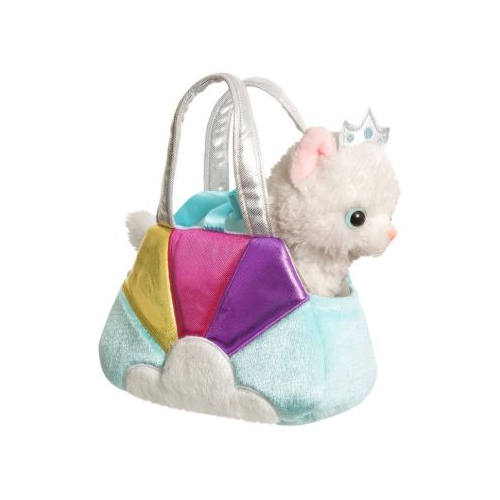 Set geanta pentru copii cu jucarie de plus Fancy Pals, 2 in 1, pisica alba, geanta multicolorata, 20 cm