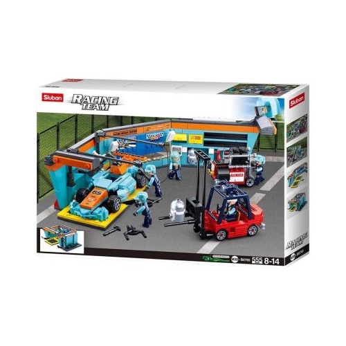 Set de constructie Racing Team, 555 piese, Echipa de piloti la Pit stop - Sluban
