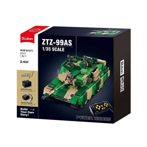 Set de constructie Power Bricks, 950 piese, Tanc cu radiocomanda, ZTZ-99AS - Sluban