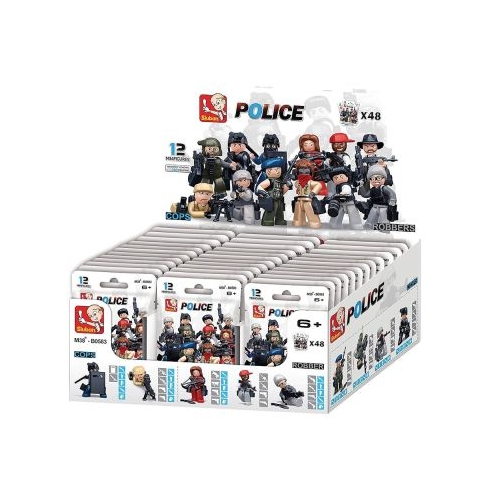 Set de constructie Police, Eroii legii si Raufacatorii, 1 figurina/plic, 48 plicuri/display - Sluban