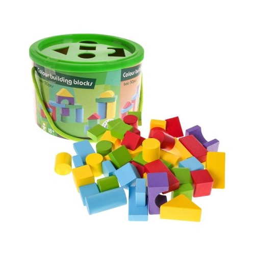 Cuburi din lemn, in galetusa, 50 piese/set