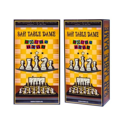 Joc 3 in 1: sah, table, dame, cutie lemn, 29x15 cm - Robentoys