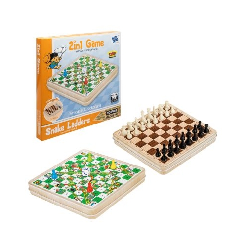 Joc 2 in 1: Sah + Serpi si scari, magnetic, in cutie metal