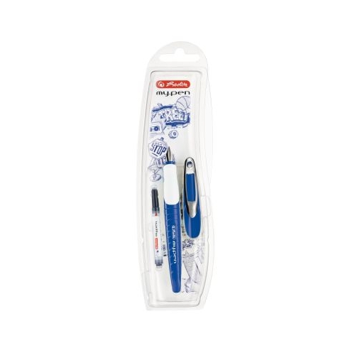 Stilou My Pen, penita M, albastru/alb - blister