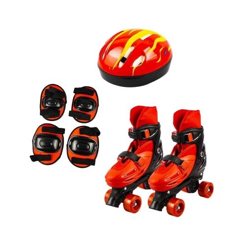 Set patine cu rotile+casca+cotiere+genunchiere, L (39-43), rosu
