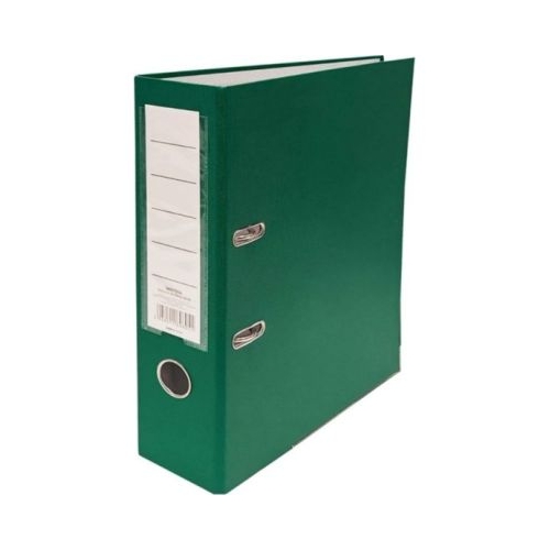 Biblioraft plastifiat dezasamblat, A4, portret, 7. 5cm, verde, buzunar eticheta, inele metalice