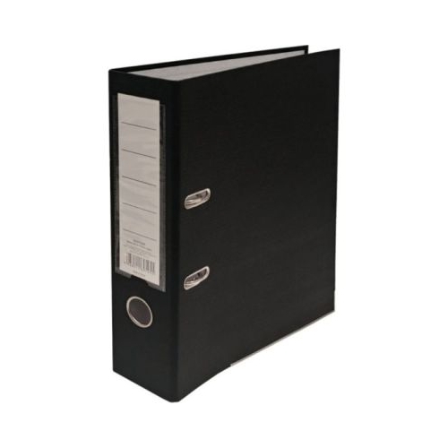 Biblioraft plastifiat dezasamblat, A4, portret, 7. 5cm, negru, buzunar eticheta, inele metalice