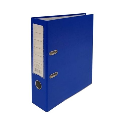 Biblioraft plastifiat dezasamblat, A4, portret, 7. 5cm, albastru, buzunar eticheta, inele metalice