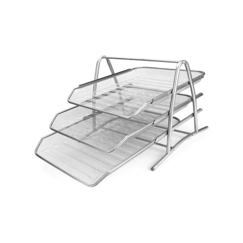 Tavita documente Office Cover, 3 nivele, plasa metalica, argintiu