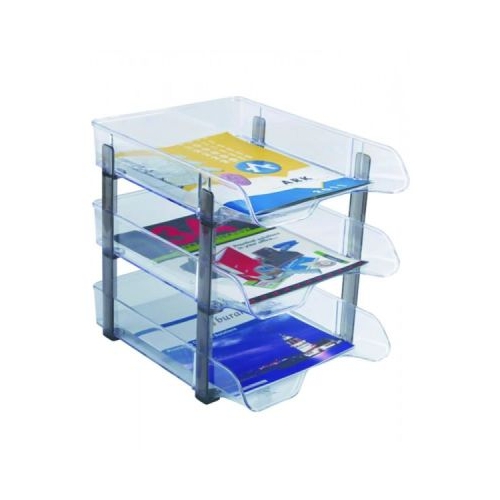 Tavita documente Ark 3093, 3 nivele, plastic, transparent cristal