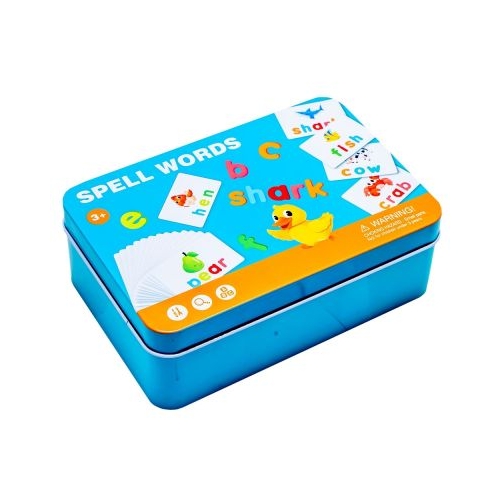 Joc educativ Cartonase + litere, in cutie din metal