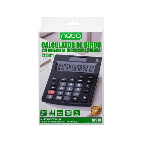 Calculator de birou, 12 digiti, cu baterii si incarcare solara, NEBO