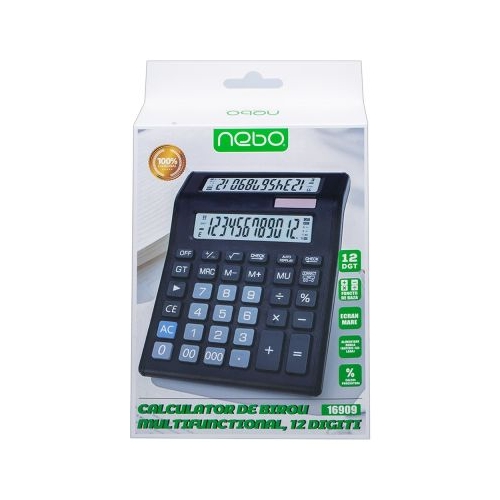 Calculator de birou, multifunctional, 12 digiti, ecran dublu, NEBO