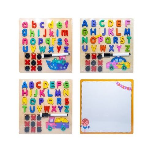Joc educativ, Litere/Cifre/Forme + tablita, din lemn