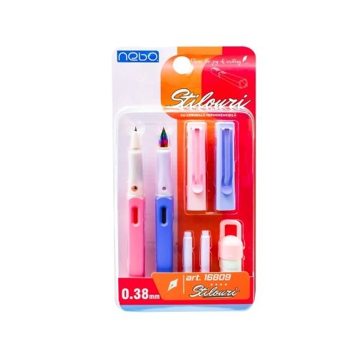 Stilouri cu cerneala termosensibila + rezerve, 2 buc/blister, roz, NEBO