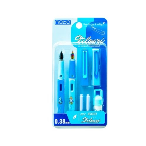 Stilouri cu cerneala termosensibila + rezerve, 2 buc/blister, albastru, NEBO