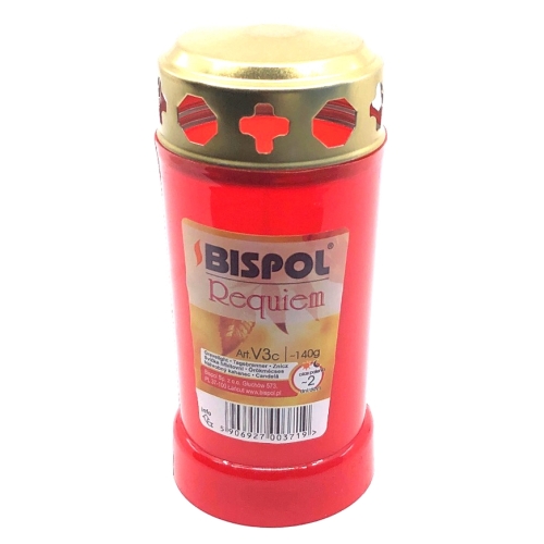 Candela din plastic cu capac V3c, rosu, durata 2 zile, Bispol