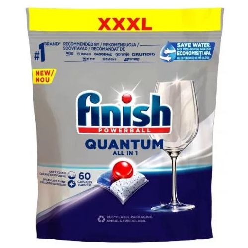 Detergent capsule pentru masina de spalat vase, 60 spalari, Finish Quantum ALL in 1 