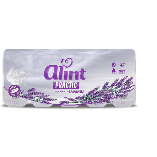 Hartie igienica 100% celuloza Lavanda, 10 role, 2 straturi, Alint