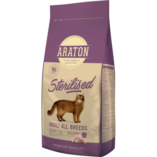 Hrana uscata pentru pisici, cu pui, 15 kg, Araton Sterilised