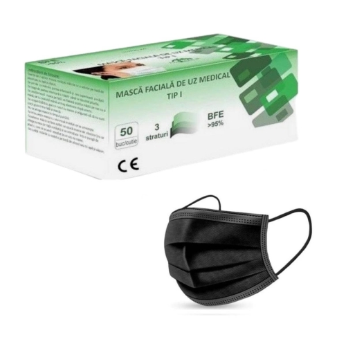 Masti medicale tip 1, 50 buc negre Romania, Global