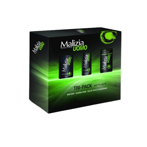 Malizia Set cadou Uomo Vetyver Deo 150 ml, minispuma de ras 50 ml si sapun, 90 g